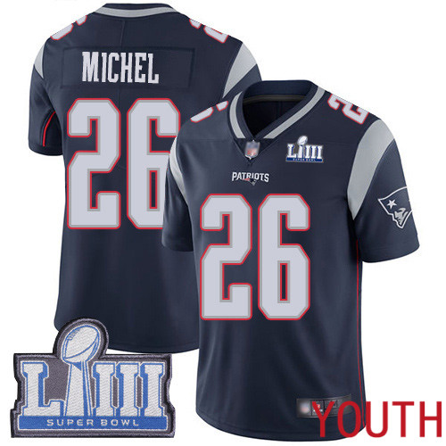 New England Patriots Football 26 Super Bowl LIII Limited Navy Blue Youth Sony Michel Home NFL Jersey